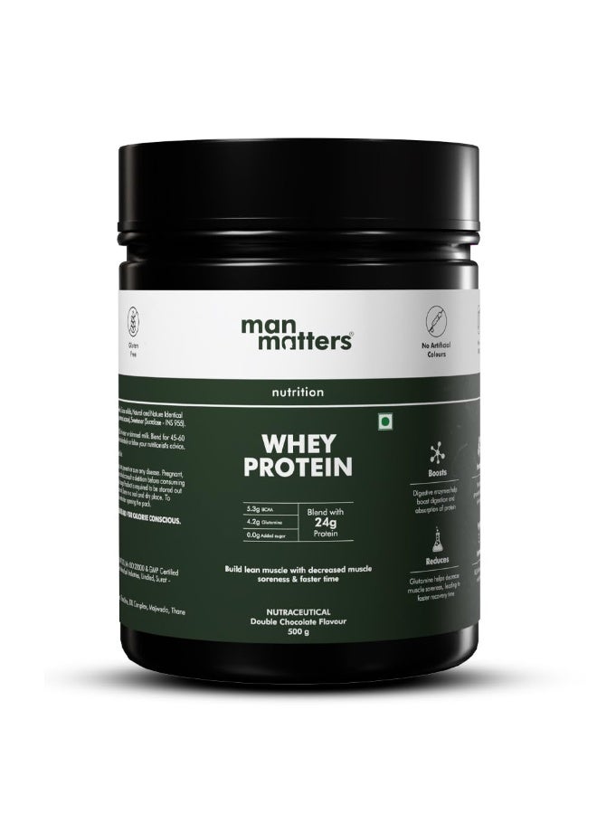 Man Matters Whey Protein Powder | 24g Protein Per Serving | Muscle Growth & Recovery | 100% Vegetarian | No Added Sugar | No Bloating | Double Chocolate Flavour | 500gm - Image 1
